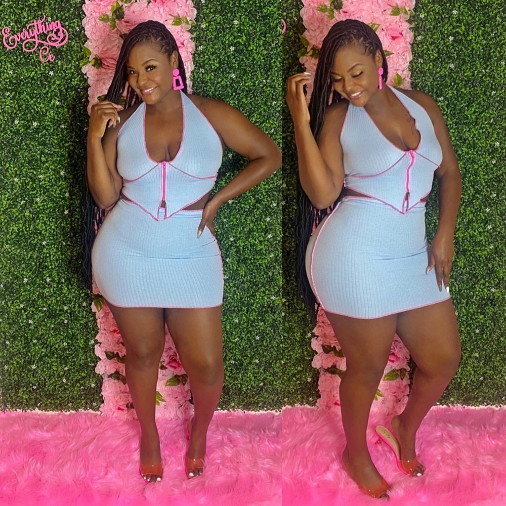 Light blue & pink 2 piece skirt set